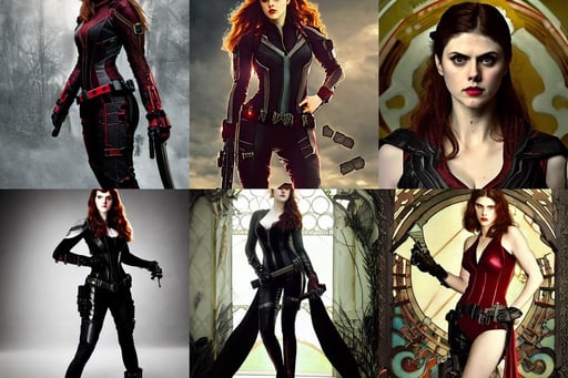 alexandra daddario as black widow, alphonse mucha johannes voss, full body pretty kacey rohl vampire, hard lighting!, goblin, plate armor