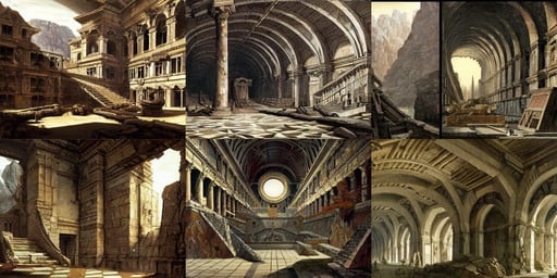 piranesi mc escher chaotic palace interior ancient vast melting, Set in the Rocky Mountains, high octane render;, art by Tiziano Vecellio Di Gregorio, by WLOP, art by Caspar David Friedrich, art by Leonardo Da Vinci