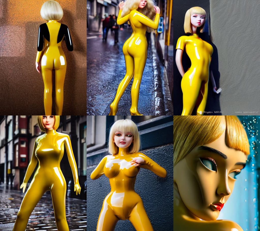 a beautiful blond goddess girl, big head, seventies giallo film by ilya kuvshinov, 8 k 8 5 mm f 1. 4, futuristic glossy latex suit, more and more flowers, incredibly highly detailed mechanical textures tiny details, workers of the world unite, wet streets, obviously full - figured holy body!! light effect. hyper detailed