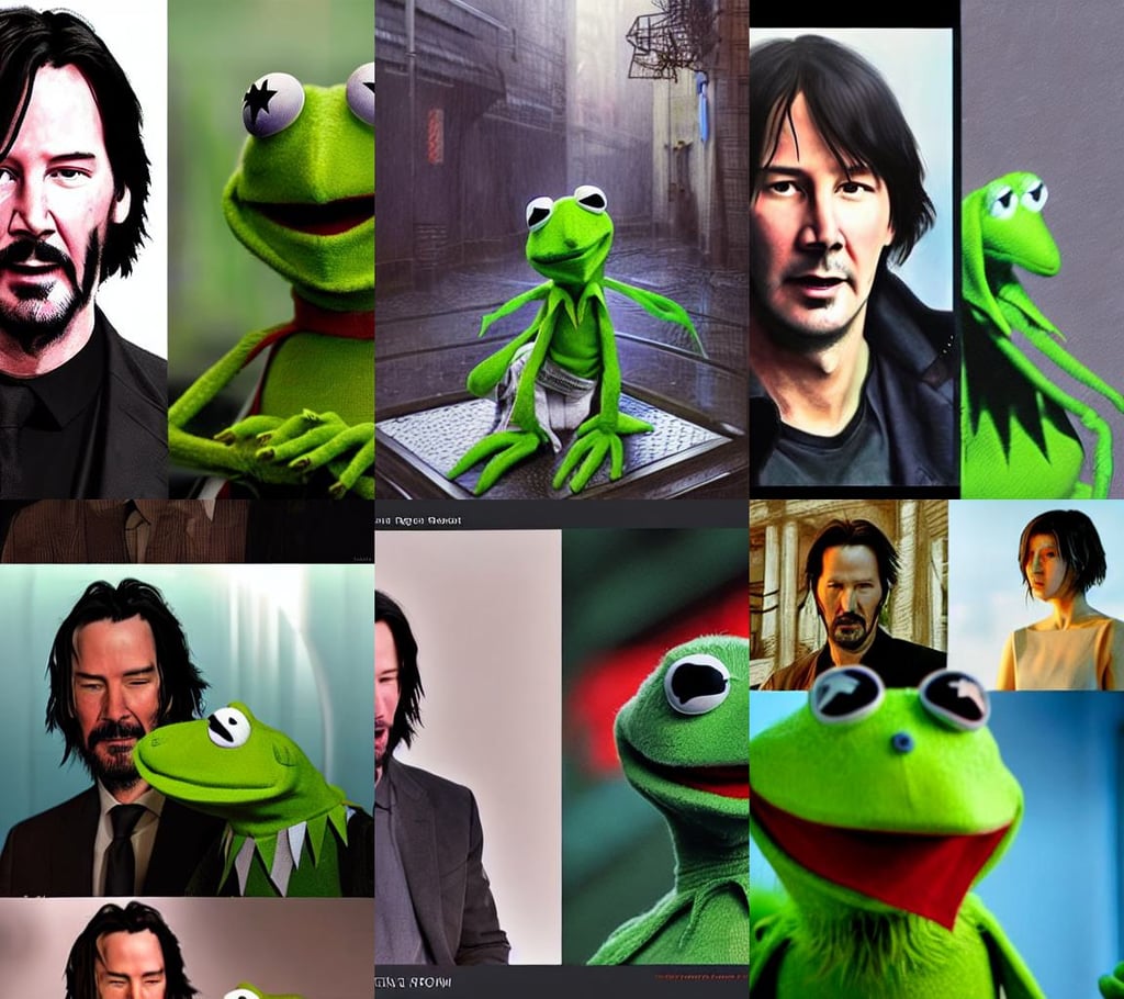 keanu reeves playing kermit the frog in a dystopian sci fi movie, trending on artstation. zbrush sculpt, magic realism painting, painting behind them, stunning volumetric lighting, art by zexi guo and nira and junpei suzuki and gharliera and rinotuna, digital art by ruan jia and mandy jurgens and artgerm and william - adolphe bouguereau, by caspar david friedrich style, cinematic arthouse