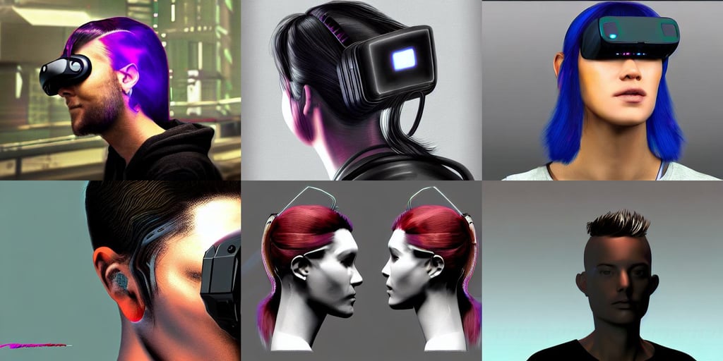 cyberpunk vr headset concept art, hair worn up