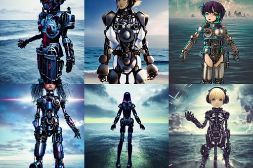 Prompts Library - portrait Anime cyberpunk cyborg girl in mechanical armor  