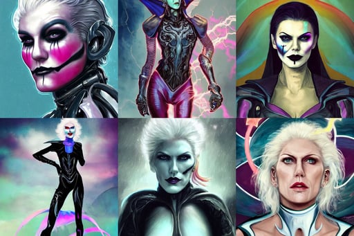 A portrait of Maye Musk, helmet off, tzeentch, stately, bautiful, super-villain girl smirking, trending on Artstation, jagged, viktoria gavrilenko, mesmerizing, a stormy sea, vibrant moody colors, soft lustrous biotech raver white goth clowncore madison beer cyborg, Mucha illustration, mila kunis leaning back against a wall smoking a cigarette outside a neon lit entrance, by greg rutkowski and Richard Lay, detailed digital art by WLOP and Artgerm, concept art by chris labrooy, gold & obsidian flowing long hair, A24!film cinematography, red black palette