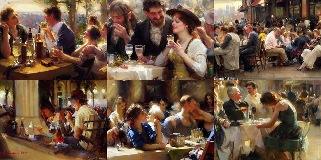 Detailing oil painting of people drinking quite a lot on Thursday, Daniel F Gerhartz