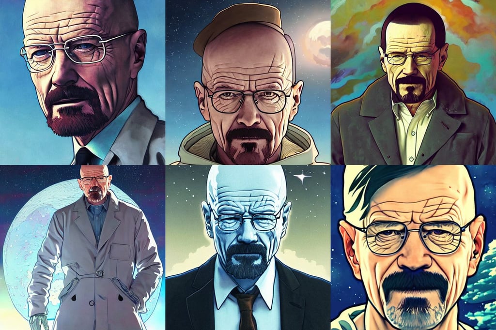 a detailed portrait of walter white on the moon, painting in style of krenz cushart ilya kuvshinov kyoani, blue hour, shohreh aghdashloo, quintessa, art by artgerm and alphonse mucha and eiichiro oda