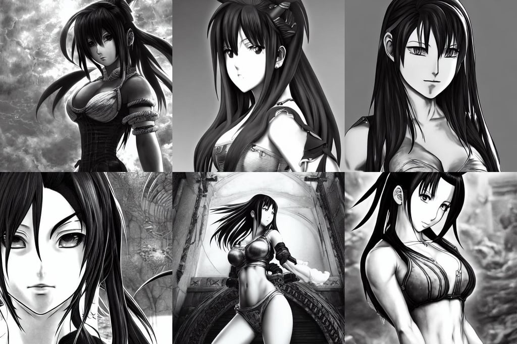 alluring highly detailed manga line art portrait of tifa, octane render uhd artwork by gustave dore