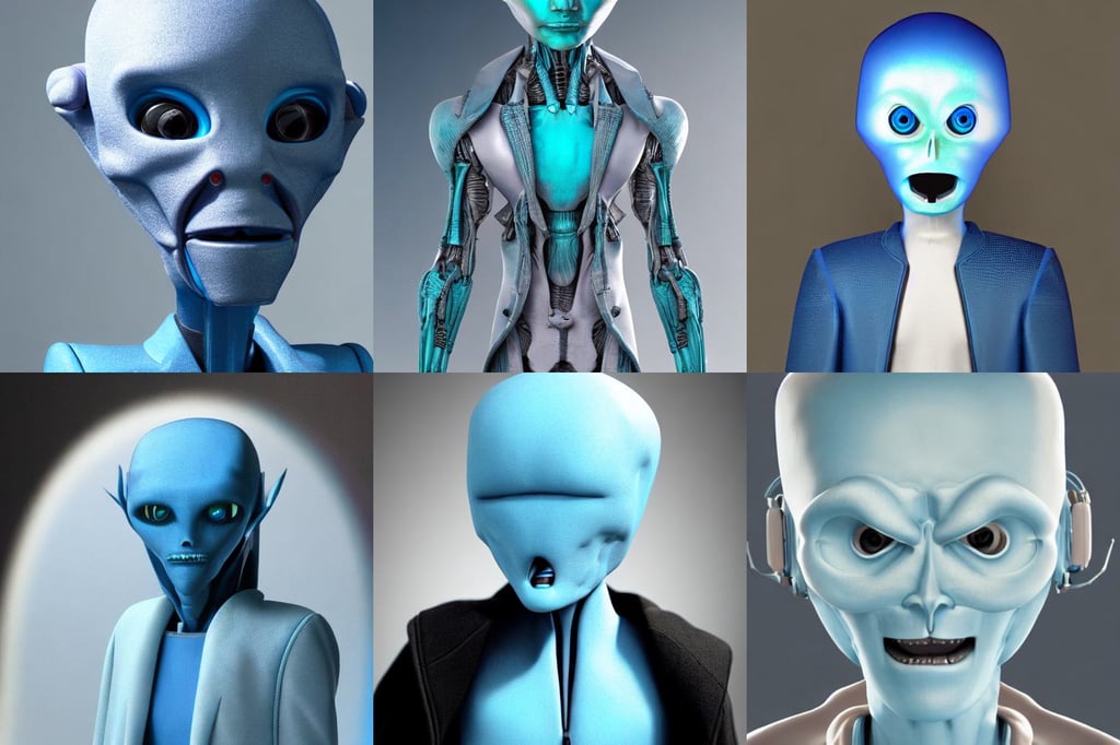Humanoid alien with pale blue skin wearing a jacket