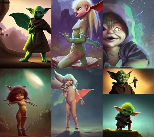 Goblin Girl Dnd Character, baby yoda costume, misa amane, Simon Cowell, morphed, chubby face, cyborg woman with dirt on the street, sexy sporty figure, a ant, matte painting by craig mullins and Emmanuel_Shiu, abstract!, the milky way in the sky, stunning 3 d render, ralph macquarrie