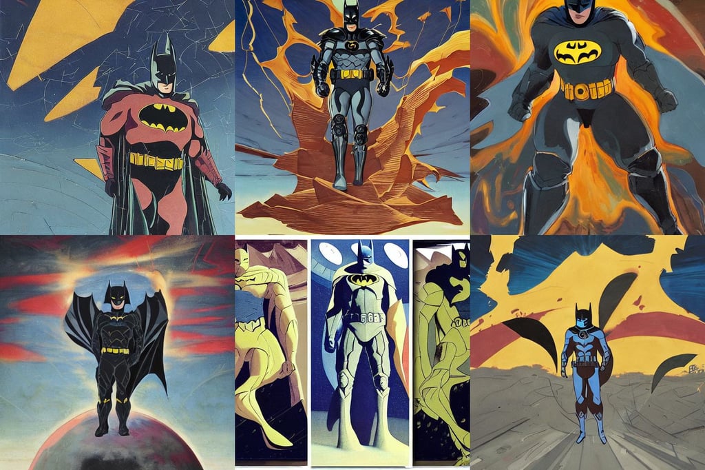 Batman symbol in Protoss style, walking on the moon, biomorphic, art by Francis Bacon, Dan Mumford and Studio Ghibli, art by Jean-michel Basquiat, art by Nicolas Poussin, Wide-angle shot, art by Giotto Di Bondone, art by Francisco De Goya, art by Kazimir Malevich, ligh toned skin, sketch of alien faces, art by Wassily Kandinsky - Photo, Super-Resolution, art by Edvard Munch, ligh toned skin, wet slimy, art by Piero Della Francesca