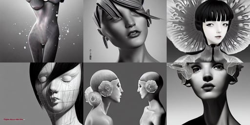 art deco poppy flower pattern by stanley artgerm, hot slim figure, directed gaze, straight stiff dry damaged hair, art by wlop and ilya kuvshinov and makoto shinkai and range murata, black and white image, constructed upon a beautiful formations on the surface of salt crystallization, rendered in vray