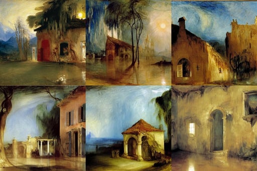 Casita the casa madrigal from the disney movie Encanto, art by Joseph-mallord William Turner, art by Caspar David Friedrich, art by Jackson Pollock, art by Joseph-mallord William Turner