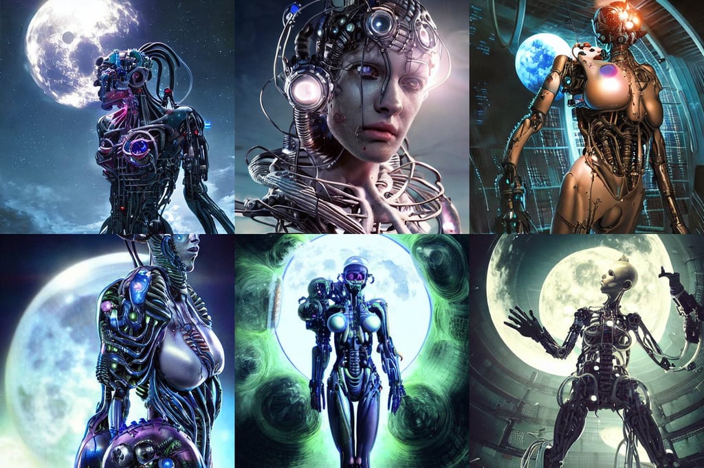 Portrait of a biopunk sci-fi cyborg, special effects, ultra realistic details, mid-shot, float under moon light at night, art by yoshitaka amano and David kostic and stanley lau and artgerm, underground cave, spires