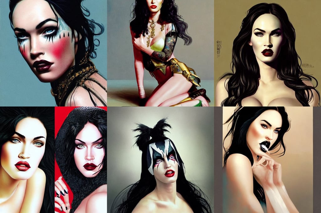 portrait of megan fox as kiss, character portrait, by hsiao - ron cheng and beto val and john james audubon, seductive