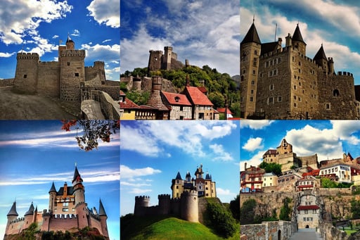 castle and town, beautiful sky