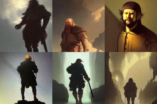 a giant man, fantasy concept art by Rembrandt and Da Vinci, by ilyu kuvshinov