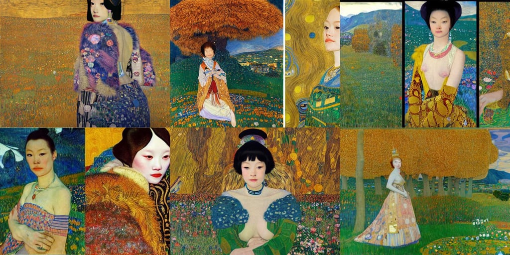 Emma Stone as Mongolian princess, suburban street, overgrown forest, Rocky Mountains in the distance, autumn inspired, granblue fantasy, art by Gustav Klimt, photo realistic, art by Sandro Botticelli, art by Giotto Di Bondone, art by Vincent Van Gogh