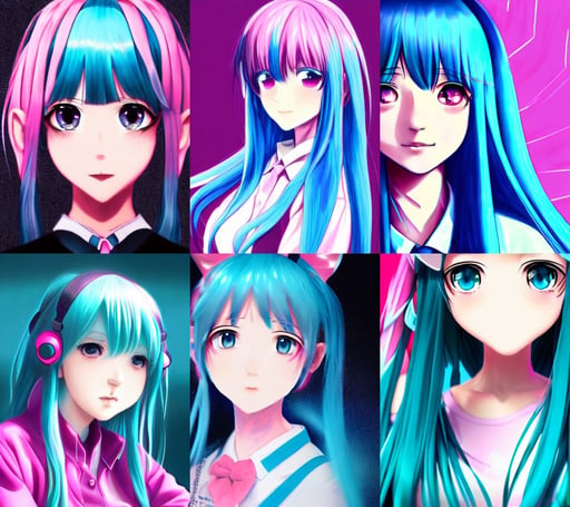 portrait art of hatsune miku 8 k ultra realistic, beauty portrait anime schoolgirls under dark pink and blue water. cute face. wierd. dramatic light