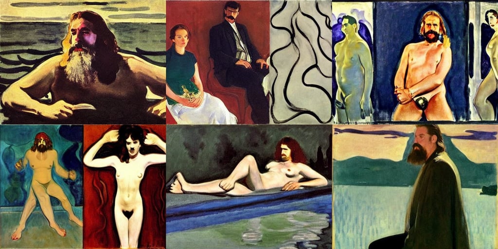 The Dude from The Big Lebowski, dramatic atmospheric lighting, dressed with white silk with gold ornaments in the edge, art by Henri Matisse, art by Winslow Homer, spectacular, art by Edvard Munch, from another world, full figure drawing