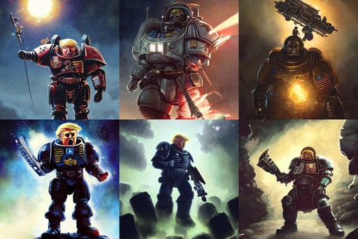 donald trump is a space marine, digital art painting by greg rutkowski and ridley scott, frustrted face, cel-shaded, by Tooth Wu, holding a white jackson randy rhodes guitar, missing panels, reading a book. starry background