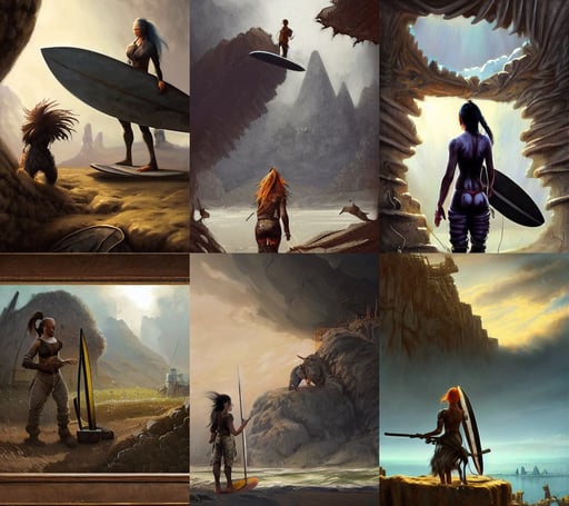 distant shot painting of a blacksmith, animal painting, award - winning video game concept art by jim burns and greg rutkowski, clouds!, long hair vietnamese girl with surfboard, mount ararat, industrial art style, cinematic, complex fractal doorway background, loba andrade from apex legends, by arthur braginsky