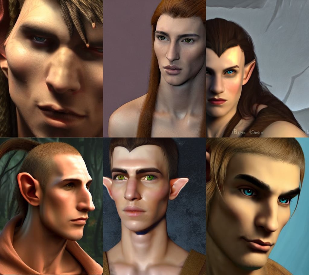 medium-length portrait of a male half-elf warrior with an undercut and brown eyes, conjuring a demon, ray tracing smooth