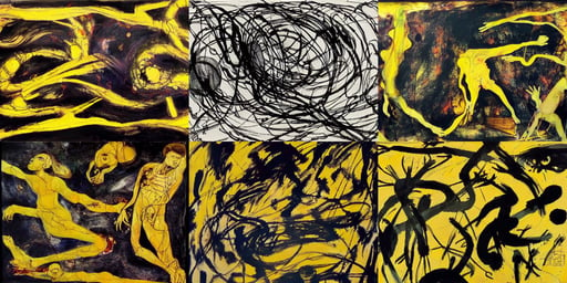 a perfect end of the world, bold and thin ink lines 8k, CHINESE ink, art by Jackson Pollock, surprised and shocked expression, art by Leonardo Da Vinci, fantasy, art by Gerhard Richter, yellow, hyper detailed, art by Magdalena Carmen Frida Kahlo Claderón, art by Michelangelo Merisi Da Caravaggio