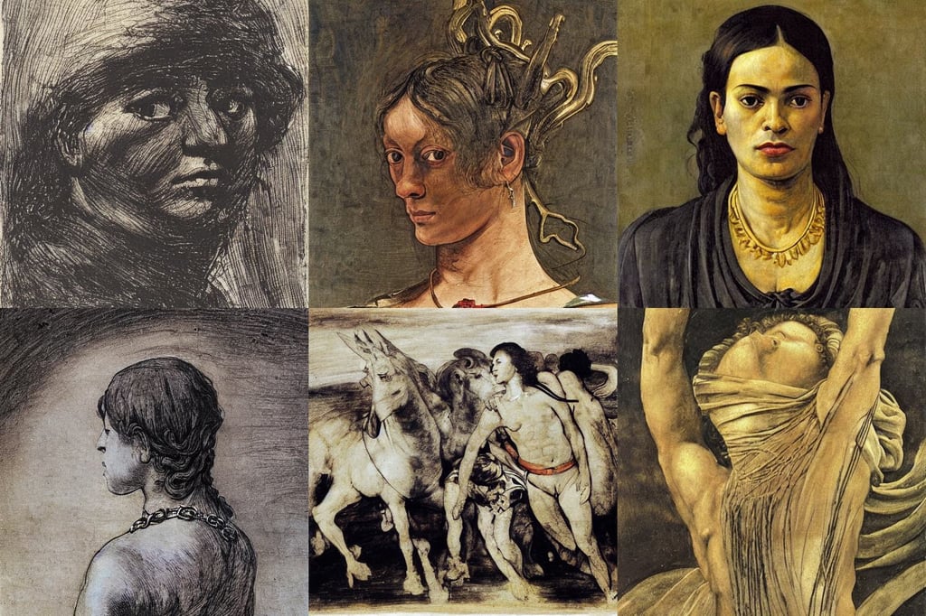 the race is about to beging by Francisco Goya, gold necklace--iw 1.1, art by Andrea Mantegna, synthwave style, wide-eyed, abstract, HR Giger style Da Vinci sketches black and white, art by Caspar David Friedrich, commission for, art by Magdalena Carmen Frida Kahlo Claderón, by Wētā FX, art by Tiziano Vecellio Di Gregorio, dirty and ruined image, art by Domenikos Theotokopoulos, concept art, art by Edward Hopper