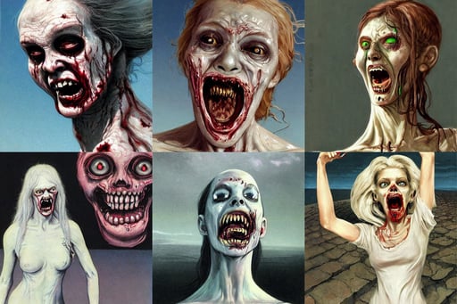 a screaming cute zombie woman undead peeling skin and disheveled hair, logotype design, porsche 9 1 1, swietopelk elder scrolls, art by wayne barlowe, edward hopper. faithfully depicted facial expression, white dress