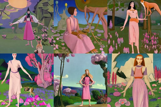 faustian bargain, haute couture, by nicholas roerich, italian horror film concept art, wearing a low cut tanktop and skirt, wearing light pink clothes. realistic cg render, surprissed shocked cute fluffy caracal, surrounded by unique natural landscape of delicate flowers.