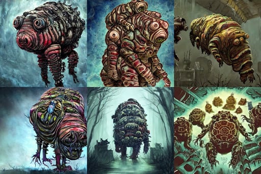 fractal tardigrade terror and horror painting descending on earth, in the last of us, tower, with many mechanical arms on his back