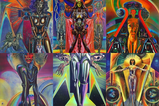 Cyborg queen of space by Wojciech Siudmak and Ernst Fuchs, oil on canvas