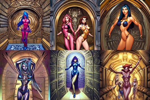 anunnaki gods, art by artgerm and j scott campbell, in an ancient vault