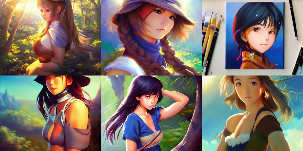 adventurer girl, studio ghibli sunlight, painting oil on canvas by artgerm and jihun lee